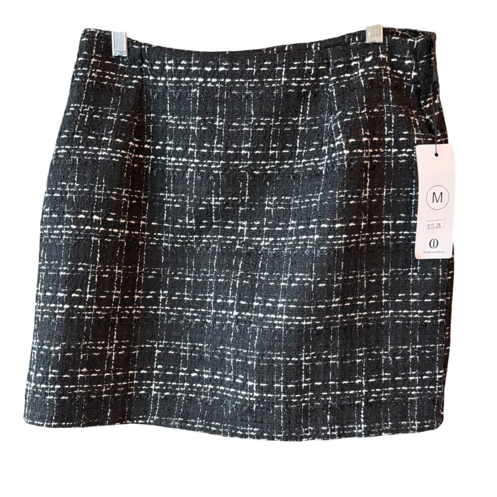 Tweed Mini Skirt High Waist Textured Preppy Black White Sz Medium New With Tag